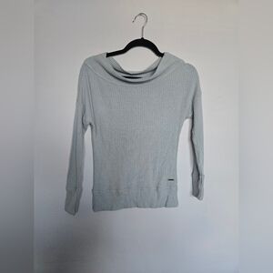 Lucky Brand Light Gray Waffle Knit Off the Shoulder Sweater